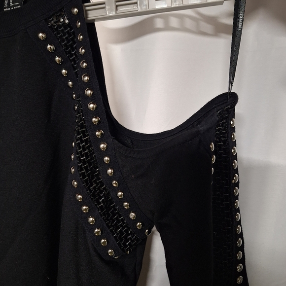 Forever 21 Black Studded Cold Shoulder Blouse Biker Grundge Cold Shoulder. - Picture 3 of 9